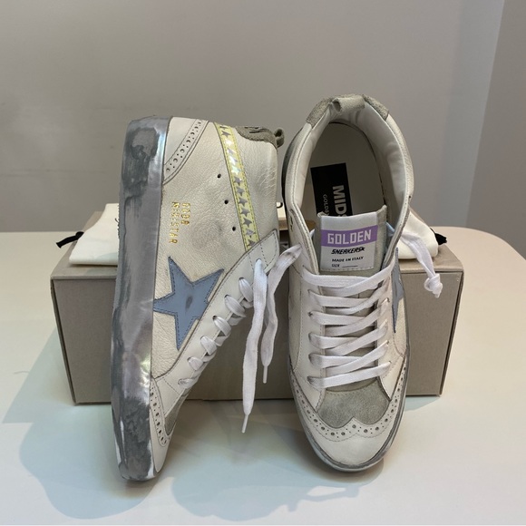 Golden Goose Mid Star Sneaker White Leather/Ice/Blue/Yellow/Metallic sz 38 NIB - Picture 14 of 14